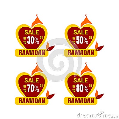 Ramadan Kareem Sticker discount, label percent, price sale banner knob badge tape set, vector design Vector Illustration