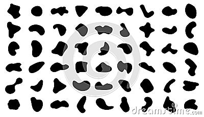 Set â„–2 of random abstract blotch shapes. Liquid shape elements. Black round blobs collection. Fluid dynamic forms. Rounded spot Vector Illustration