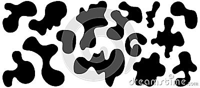 Set of random shapes of irregular form. Black blobs, liquid, colored organic blot smooth form. Drop of fluid. Vector Illustration