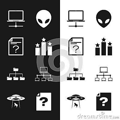Set Ranking star, Unknown document, Computer network, Alien, Folder tree and icon. Vector Vector Illustration