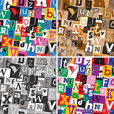 Set of ransom note kidnapper seamless patterns Vector Illustration