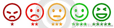 Set rating sign buttons. Emoji social network reactions icon. Customer reviews with happy smile. Cartoon emoticons rating Vector Illustration