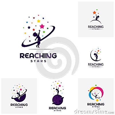 Set of Reaching Stars Logo Design Template. Dream star logo. Emblem, Colorful, Creative Symbol, Icon Vector Illustration
