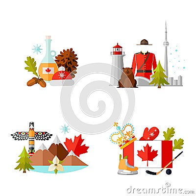 Set of ready-made composition on the theme of traveling to Canada. Vector Vector Illustration