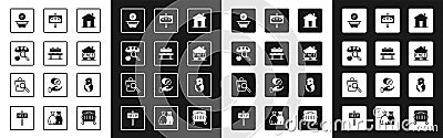 Set Real estate, Bench, Searching for food, Donation money, Shelter homeless, and icon. Vector Vector Illustration