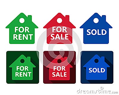 Set of real estate house icon red green and blue houses with tex Vector Illustration