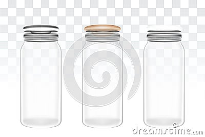 Set of real transparent glass jar bottle Vector Illustration