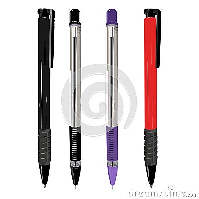 Set of Realistic Ballpoint Pens in Flat Design Isolated Stock Photo