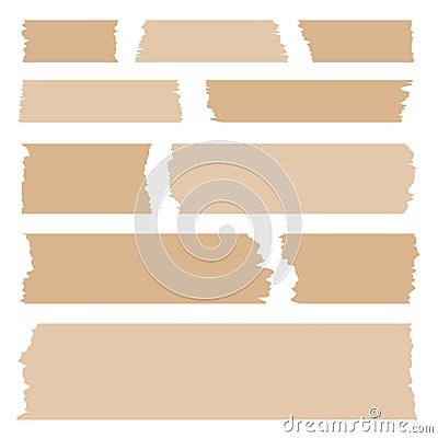 Set of realistic beige tape peaces isolated, Vector adhesive tape illustration. Vector Illustration