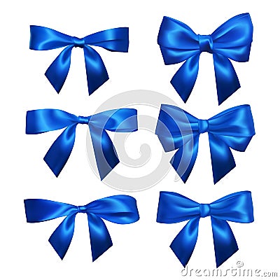 Set of Realistic blue bows. Element for decoration gifts, greetings, holidays, Valentines Day design. Vector illustration Vector Illustration