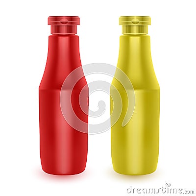 Set of Realistic bottles of ketchup and mustard, Bottles for Branding Isolated on White Background, Vector EPS 10 illustration Vector Illustration