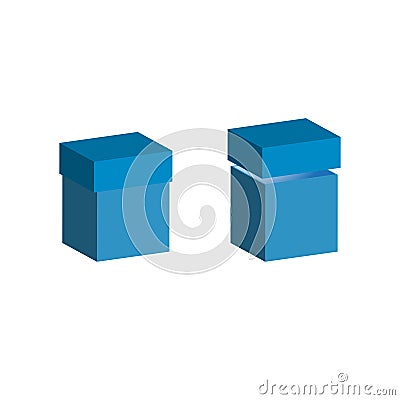Set of realistic boxes with lid on white background. 3d illustration for design. Open and closed box. Vector Illustration
