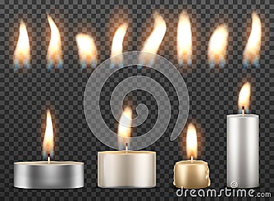 Set of realistic burning candles Stock Photo