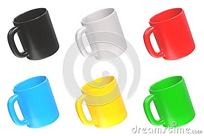 Set of Realistic ceramic cups or empty mugs for coffee, drink or tea on White Background Stock Photo