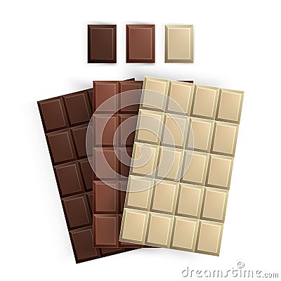 Set of realistic Chocolate bar packaging, isolated vector illustration, milk, white and black chocolate bars Vector Illustration