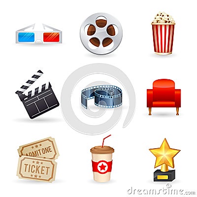 Set of realistic cinema icons Vector Illustration