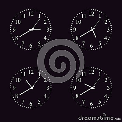 Set of Realistic classic round wall clock icon isolated on transparent background. Vector Illustration