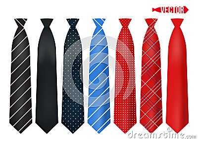 Set realistic colorful neckties. Vector Illustration