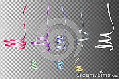 Set Of Realistic Colorful Serpentein Ribbons. Vector Design Element. Holiday Decoration Vector Illustration