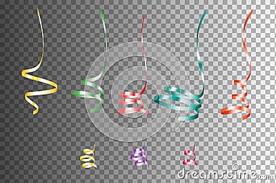 Set Of Realistic Colorful Serpentein Ribbons. Vector Design Element. Holiday Decoration Vector Illustration