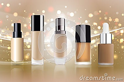 Set of cosmetic tubes on white. Gold and white colors. Place for your textVector Vector Illustration