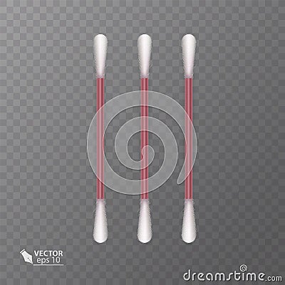 Set of realistic cotton buds. Cotton swabs for ears. Vector Vector Illustration