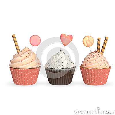 Set of realistic cupcakes on white background Stock Photo