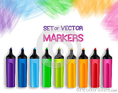 Set of Realistic 3D Colorful Full Markers Stock Photo