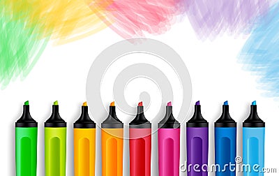 Set of Realistic 3D Colorful Markers Vector Illustration