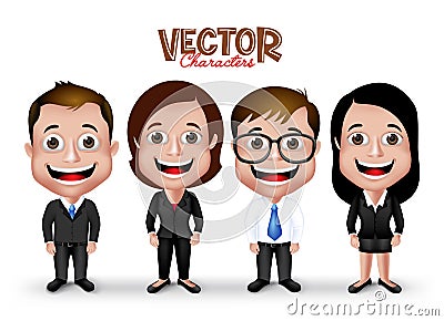 Set of Realistic 3D Professional Man and Woman Characters Happy Smiling Vector Illustration