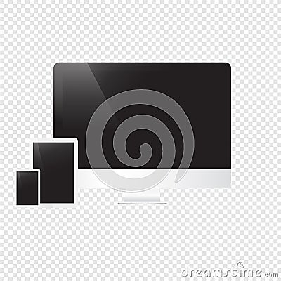 Set of realistic display, tablet, computer, smart phone template on transparent background Vector Illustration