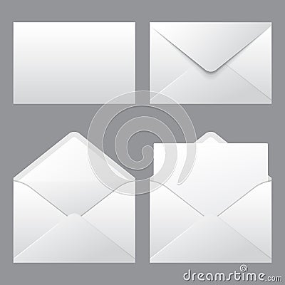 Set of realistic envelopes mockup. Realistic envelopes in different positions. Folded and unfolded envelope mockup. Vector Vector Illustration