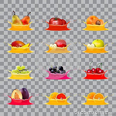 Set of realistic fruits Vector Illustration