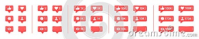 Set of realistic glossy 3d social media notification icons. Like, comment, subscribe and view buttons. Vector bubble icons in Vector Illustration