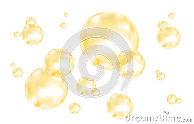 Set of realistic glossy gold bubbles Vector Illustration