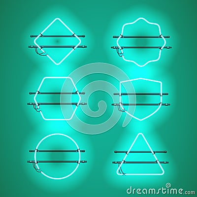 Set of realistic glowing blue neon frames Vector Illustration