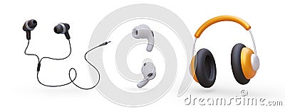 Set of realistic headphones, earphones of different types Vector Illustration