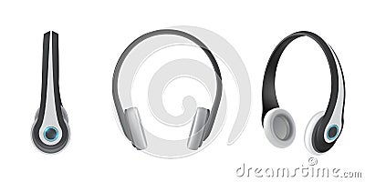 Set of realistic headphones vector flat illustration side general isometry view of modern earphones Vector Illustration