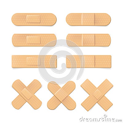 Set of realistic illustration of plaster bandage. Beige medical band. Vector illustration Vector Illustration