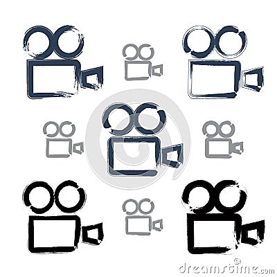 Set of realistic ink hand-drawn vector video camera Vector Illustration