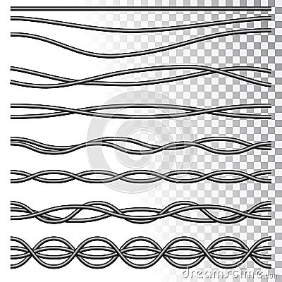Set of realistic isolated electrical wires for decoration and covering on the transparent background. Vector Illustration