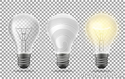 Set of realistic lightbulbs on transparent background Vector Illustration