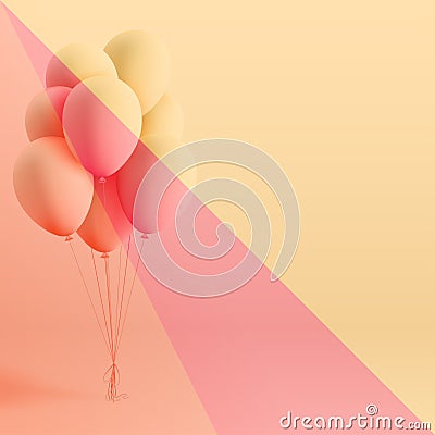 Set of realistic mat helium balloons floating on colorful background. Vector 3D balloons for birthday, party, wedding or Vector Illustration