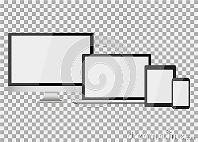 Set of realistic modern blank screen lcd, led, TV, monitor, laptop, notebook, pad, phone on isolate background Vector Illustration