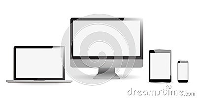 Set realistic Monitors laptop tablet and phone Stock Photo