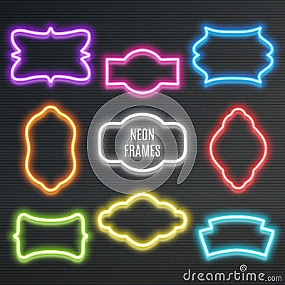 Set of realistic neon frames, vector illustration Vector Illustration