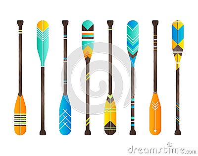 Set of realistic oar paddle. Isolated wood Vector Illustration