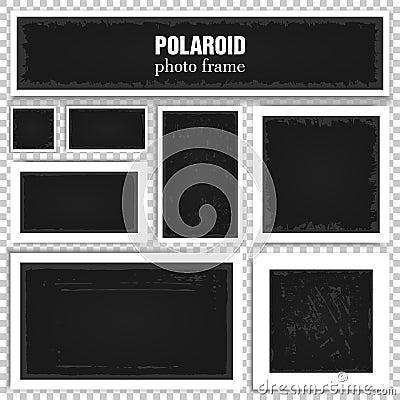 Set of realistic polaroid frames with shadows isolated on transparent background. Vector Illustration