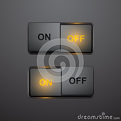 Set of realistic press button in on and off positions, vector button Vector Illustration