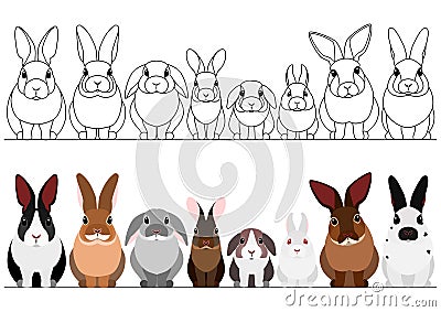 Set of realistic rabbits border Vector Illustration